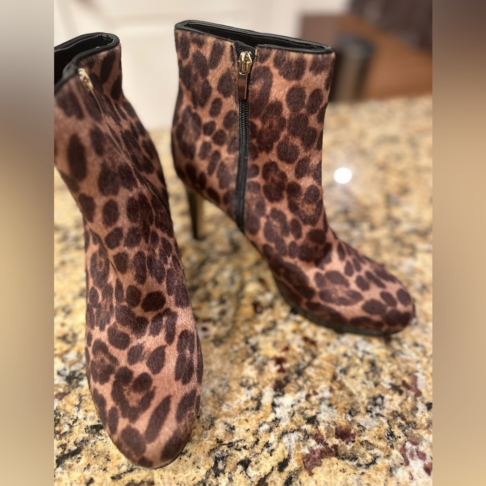 Nine West Women’s Leopard Faux Fur Booties 8.5